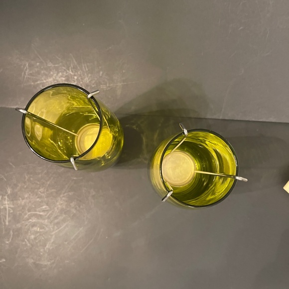 2 Yellow Glass Votive/Vases with Metal Candle Holders - 9" Tall - Picture 5 of 8